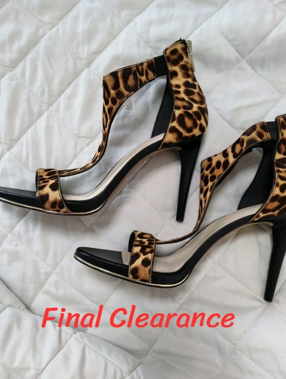 Katherine Kelly High Heels Animal Print Sz 10 Open Toe T- Strap Sandals Zip Pump